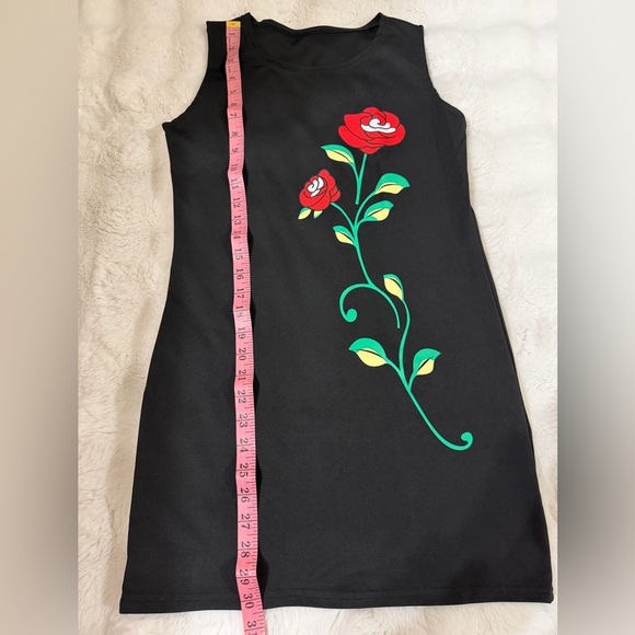 Grace Black Dress with Red and Green Floral Accents - Picture 3 of 4